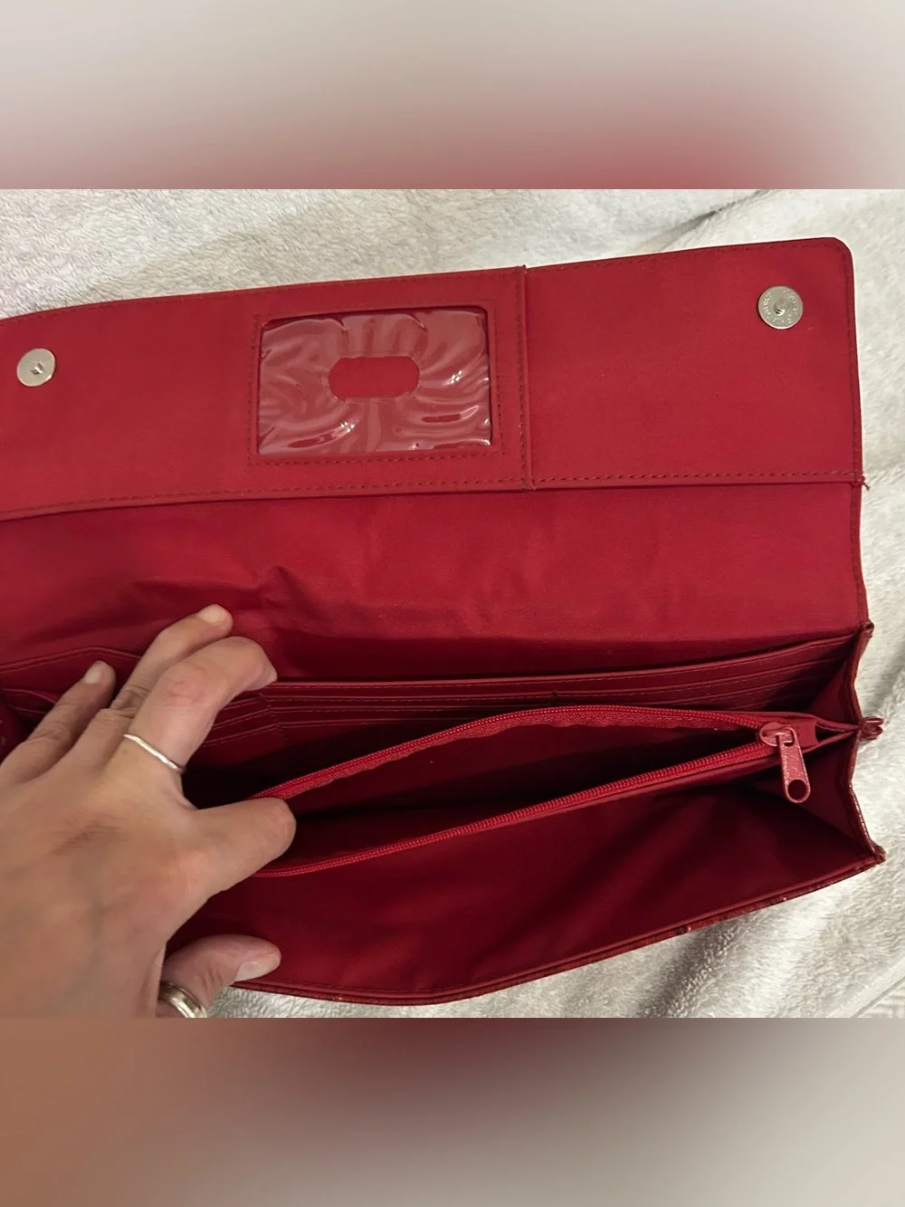 Red Textured Wallet Clutch